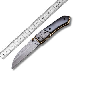 Couteau de poche Damas avec motif de lame unique, couteau Damas fait main, couteau pliant en acier Damas - Product Image 5