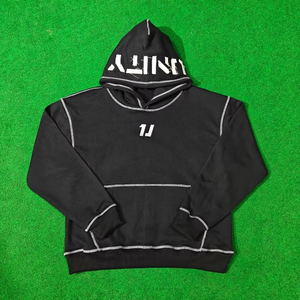 Ensemble survêtement homme streetwear : sweat à capuche brodé effet vieilli et pantalon de survêtement assorti avec coutures inversées sur toute la surface - Product Image 1