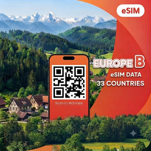 Code QR eSIM numérique sans couleur, eSIM Europe, forfait de données de voyage pour 33 pays, internet haut débit 4G/5G, itinérance en Europe - Product Image 1