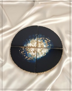 High Quality Eco-Friendly Modern Resin Oval Mats Pads <b>Green</b> Gold Leaf Design 400mm Diameter 5mm Thick Stocked Home Wedding Cafe - Product Image 6