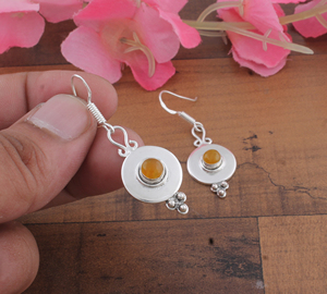 925 <b>Sterling</b> <b>Silver</b> Gold Plated Blue Lace Agate Vintage Disc Drop Earrings | Handcrafted Gemstone Dangle Earrings for Gift - Product Image 5