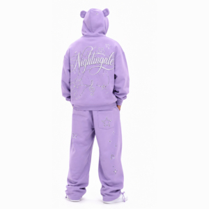 Conjunto de Sudadera con Capucha y Pantalones de Chándal de Algodón 100% Personalizado con Logotipo, Cortavientos, Invierno, Premium, con Gráficos de Diamantes de Imitación, Novedad 2026 - Product Image 1