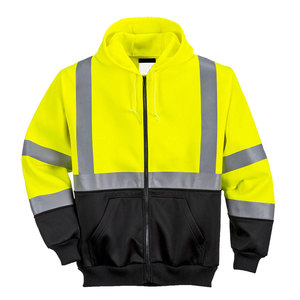 Sweat-shirt à capuche zippé haute visibilité en molleton de coton pour l'hiver, vêtement de travail de sécurité avec bande réfléchissante pour la construction - Product Image 1