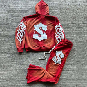 Ensemble sweat-shirt et pantalon de survêtement évasé OEM de haute qualité, avec logo personnalisé, effet délavé à l'acide, délavé soleil et broderie vieillie - Product Image 1