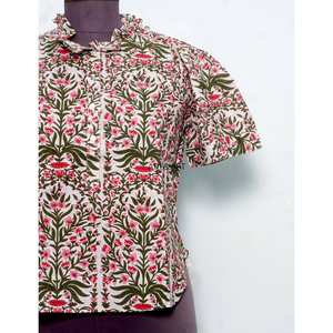 เสื้อคลุมผู้หญิง-สไตล์วินเทจเกาหลี ลายดอกไม้ ผ้าฝ้าย 100% เป็นมิตรกับสิ่งแวดล้อม ระบายอากาศได้ดี แขนพอง คอวี ทันสมัย ใส่ได้ทุกฤดู - Product Image 2