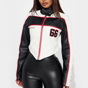 Veste de moto en cuir pour femme, sur mesure, de haute qualité, coupe courte, avec col montant et lettres brodées - Product Image 5