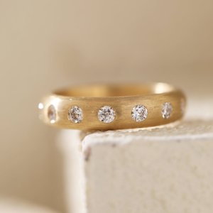 Wholesale 2.3mm Old European Cut Lab Grown Diamond 18K Solid Yellow <b>Gold</b> <b>Ring</b> Luxury Matte Brushed Flush <b>Set</b> Full Eternity Band - Product Image 6