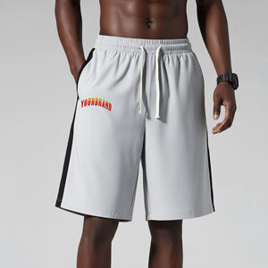 Custom Silk Screen Printed Logo Solid Black Breathable New Arrived 2026 Polyester/Cotton Men's Gym Running Jogging Shorts - Product Image 1