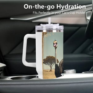 40oz Stainless Steel Tumbler Ostrich Design Travel <b>Mug</b> <b>Insulated</b> With Handle - Product Image 3