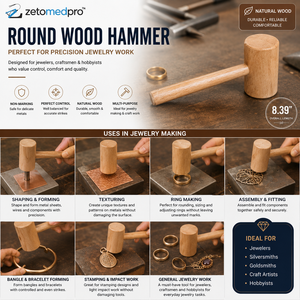 Marteau rond en bois avec manche en bois naturel, outil artisanal pour la fabrication de bijoux et le façonnage des métaux, 8,39 pouces, ZetomedPro - Product Image 4