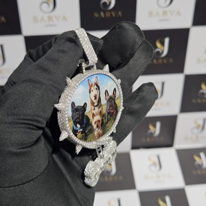 SARVA 925 Silver Moissanite Custom Photo Pendant <b>Dog</b> <b>Mom</b> Bone Charm Hip Hop Memorial Pet Picture Jewelry - Product Image 2