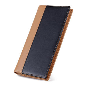 Genuine Leather Long <b>Wallet</b> Unisex Panelled Design Fold Closure Minimalist Style Daily Use Brown and Black - Product Image 1