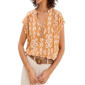 Blusa de Crepé de Manga Corta Color Amarillo Ocre para Mujer, Ligera, Transpirable, Elegante, Informal, para Oficina, Moda de Verano - Product Image 6