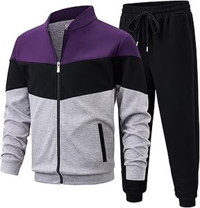 Ensemble de survêtements pour hommes : veste zippée intégrale et pantalon de jogging, 2 pièces, tenue de sport décontractée bicolore - Product Image 3