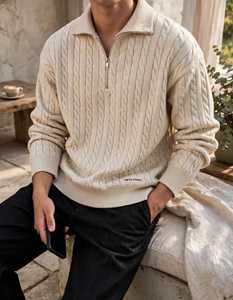 Pull en laine tricoté à col zippé pour homme, couleur unie, coupe classique, anti-boulochage, tissu tricoté, manches longues, décontracté - Product Image 2