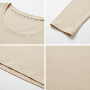 Women's Outdoor Casual Scoop Neck Long Sleeve <b>Top</b> Fitted Cotton Stretch Fabric Plain Color Custom OEM Bulk Wholesale Supplier - Product Image 5