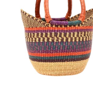 Stylish Patterned Seagrass Handbags <b>Woven</b> <b>Tote</b> <b>Bag</b> Luxury <b>Leather</b> Handles Designer Women Straw Hand <b>Bag</b> Summer Beach OEM ODM - Product Image 3