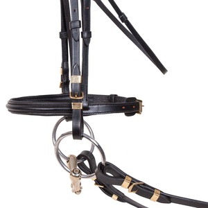Brides de cheval équestre avec broband perlé doré en cuir véritable - Product Image 2