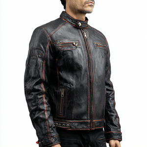 Blouson de moto d'hiver coupe-vent grande taille pour homme avec fermeture éclair et col montant en cuir PU - Product Image 5