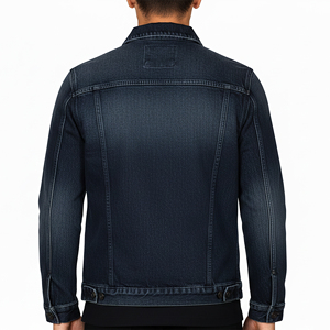 Veste en jean bleu foncé pour homme, décontractée, boutonnée, couleur unie, délavée, coupe classique, pour l'automne - Product Image 6