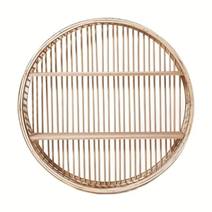 Contemporary Circular Bamboo Wall <b>Shelf</b> Built With Slender Spindles For A Sleek And Almost Invisible Wall Look Now - Product Image 1