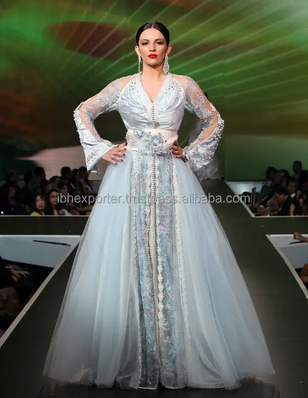 UAE Fashion Show Bridal Dress Frock Style Net Bottom With Embroidery and Pearls Work and Belt With Flower