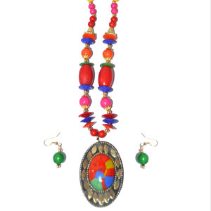 necklace with pendant brass new article light weight with earring here - - Product Image 1