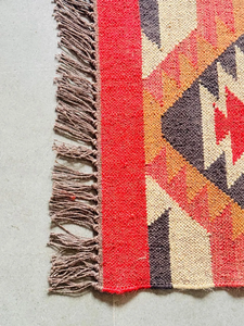 Southwestern Red Yellow Wool Jute <b>Runner</b> <b>Rug</b> Geometric Tribal Boho Kilim Handwoven Indian Hallway Entryway Floor Carpet - Product Image 2