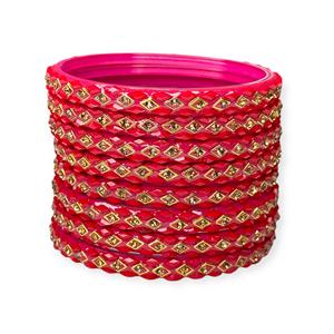 กำไลข้อมือแก้วสีแดงแบบพิเศษสำหรับงานแต่งงาน ประดับเพชรชุบทองและมุกเทียม ดีไซน์ทันสมัยสำหรับเจ้าสาว - Product Image 3