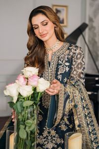 Robe traditionnelle élégante pour femme, Salwar Kameez, en tissu lawn, avec broderie, longueur au sol, réversible, pour mariage, toutes saisons, coupe classique - Product Image 5