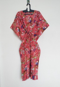 Summer Cotton <b>Kaftan</b> <b>Maxi</b> Dress Floral Print Long Loose Sundress Beach <b>Kaftan</b> Hand Block Print Pattern OEM Service 1 Piece - Product Image 2