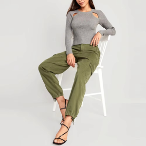 Pantalon cargo ample en coton mélangé pour femme, taille élastique, style streetwear hiver, jambe large, imperméable et coupe-vent pour le jogging en extérieur - Product Image 3