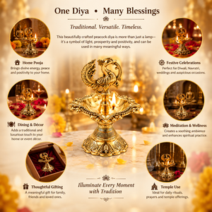 Soporte de latón indio al por mayor para lámpara de aceite Mayur con diseño de pavo real, estilo antiguo, accesorios para Pooja, decoración para templo de Diwali, portavelas - Product Image 2