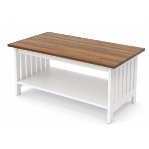 Table basse de style farmhouse avec étagère de rangement, plateau en bois, cadre blanc, meubles de salon, design moderne - Product Image 2