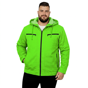 Men's Black Hooded <b>Fleece</b> <b>Jacket</b> with Zipper and Pockets Casual Windproof Autumn Wear - Product Image 5