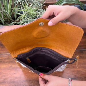 Customized Logo Hand Tooled Leather <b>Crossbody</b> <b>Bag</b> Elegant Lady Genuine Hair-On Cowhide Leather Envelope Design Handbag <b>for</b> Women - Product Image 6
