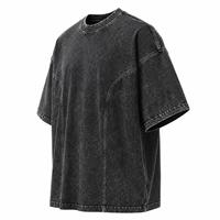 Kaos Denim Pria Oversize O-Neck Lengan Pendek Stonewashed Gaya Jalanan Warna Solid 100% Katun Rajut Ramah Lingkungan Kasual