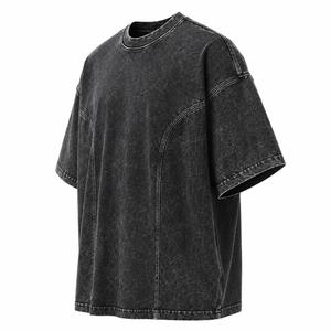 Camiseta de mezclilla lavada a la piedra de manga corta con cuello redondo oversize para hombre, estilo urbano, color liso, algodón, ropa casual, MOQ bajo - Product Image 2