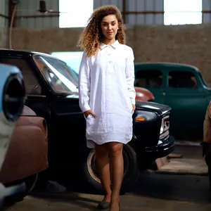 Vestido Maxi Recto Informal de Estilo Étnico para Mujer, Estilo Bohemio, de Algodón y Lino, con Cuello Mao, Manga Larga, Corte Holgado - Product Image 4