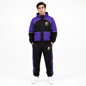 Ekin Impex Men's Hooded Tracksuit Set <b>Black</b> Purple Sporty Sweatshirt <b>Pants</b> With ET Logo Heat Transfer Printing Autumn Wear - Product Image 3