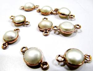 Connecteurs en forme de pièce de monnaie en perle naturelle de 8 mm, plaqués or rose, à double boucle - Product Image 3