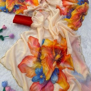 Sari de seda con estampado floral premium y magnífico, con trabajo de diseñador Katdana, precio al por mayor de Royal Export - Product Image 4