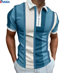 Polo de manga corta a rayas para hombre, de moda, con cremallera, informal, de punto, en bloques de color verde, blanco y negro. - Product Image 5