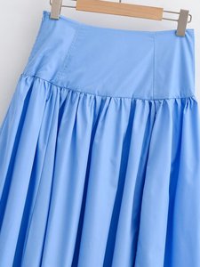 Women's High Waist Formal Denim Pencil Skirt with Pleated Detail Solid Pattern 100% Polyester All Seasons <b>Knee</b>-Length - Product Image 4