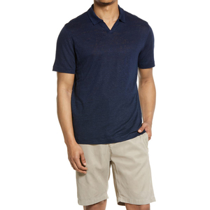 Polo Azul Marino para Hombre, Color Sólido, Tejido de Algodón, Informal, Verano, Manga Corta, con Cuello - Product Image 1