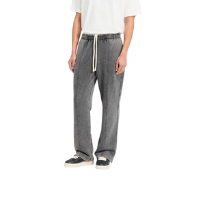 Men's Grey Washed <b>Sweatpants</b> <b>Flare</b> Leg Pintuck Drawstring Fleece Jogger Pants Streetwear <b>Wholesale</b> - Product Image 3