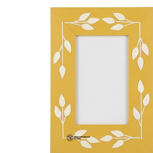Cadre photo de luxe avec incrustation florale jaune moutarde, cadre photo contemporain en os incrusté avec motif floral - Product Image 3