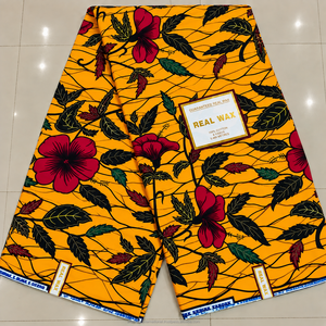 Yellow Purple Floral African Wax Print Organza Fabric Leaf Pattern for Women Dressmaking Curtain Boys & Toy Fashion - Product Image 4