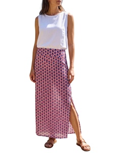 Ladies Customizable Size Elegant <b>Summer</b> Rayon Woven Geometric Pattern A-Line Midi <b>Skirt</b> Set Breathable Eco-Friendly Casual <b>Long</b> - Product Image 3