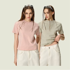 T-shirt décontracté pour femme en jersey 100% coton, rose, col rond, manches courtes, couleur unie, respirant, printemps-été, coupe classique, OEM ODM - Product Image 2